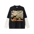 320GSM Unisex Faux Layered Solid Color Base Layer Long-Sleeve Black/Grey Apricot