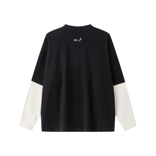 320GSM Unisex Faux Layered Solid Color Base Layer Long-Sleeve Black/Grey Apricot