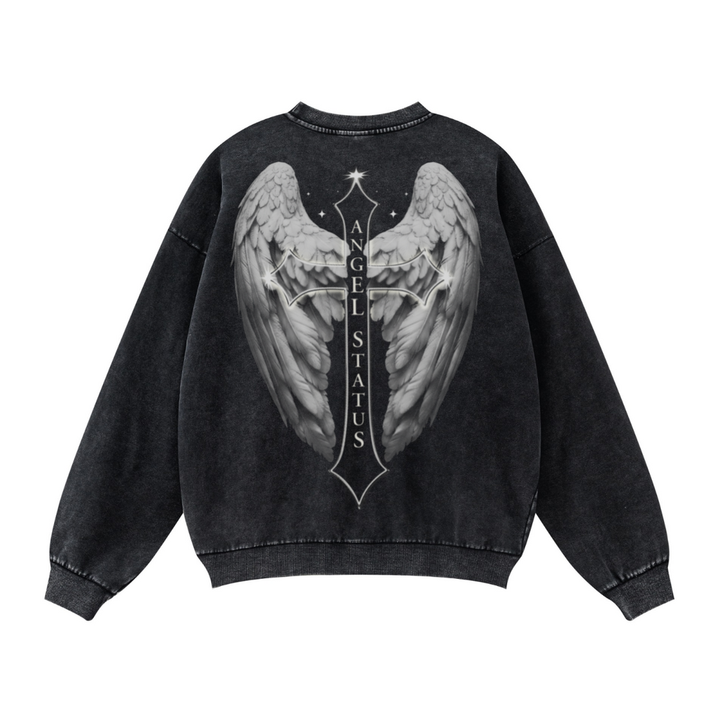 380GSM Unisex Fall&Winter Inside-Out Fried-Color Crew Neck Sweatshirt Vintage Black