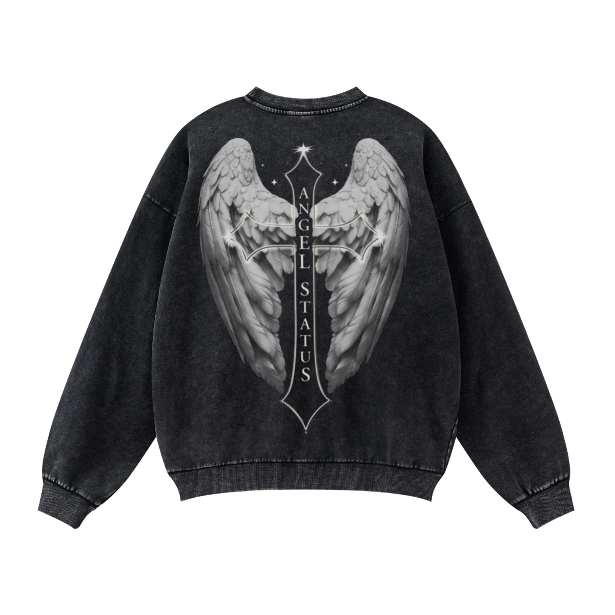 380GSM Unisex Fall&Winter Inside-Out Fried-Color Crew Neck Sweatshirt Vintage Black