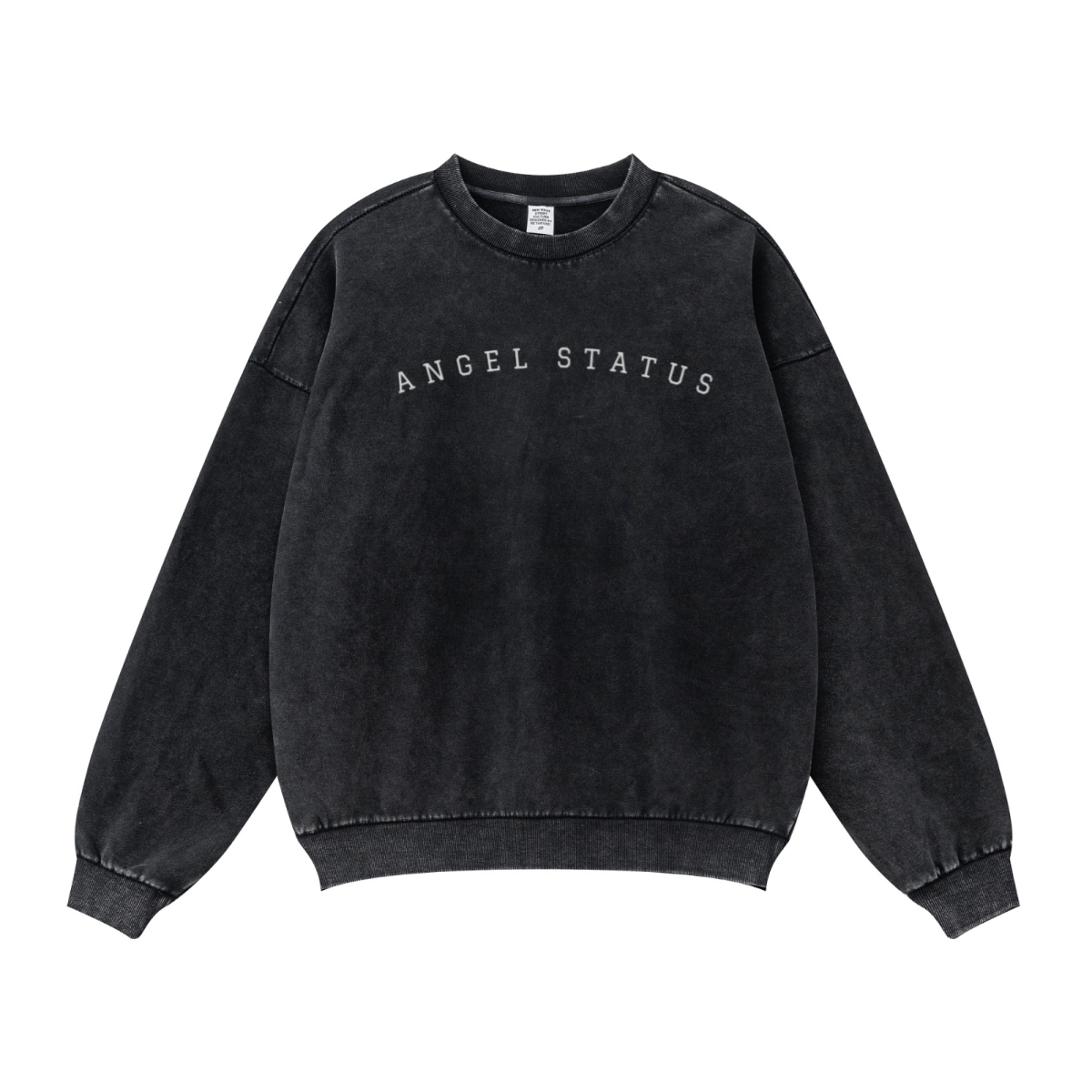 380GSM Unisex Fall&Winter Inside-Out Fried-Color Crew Neck Sweatshirt Vintage Black