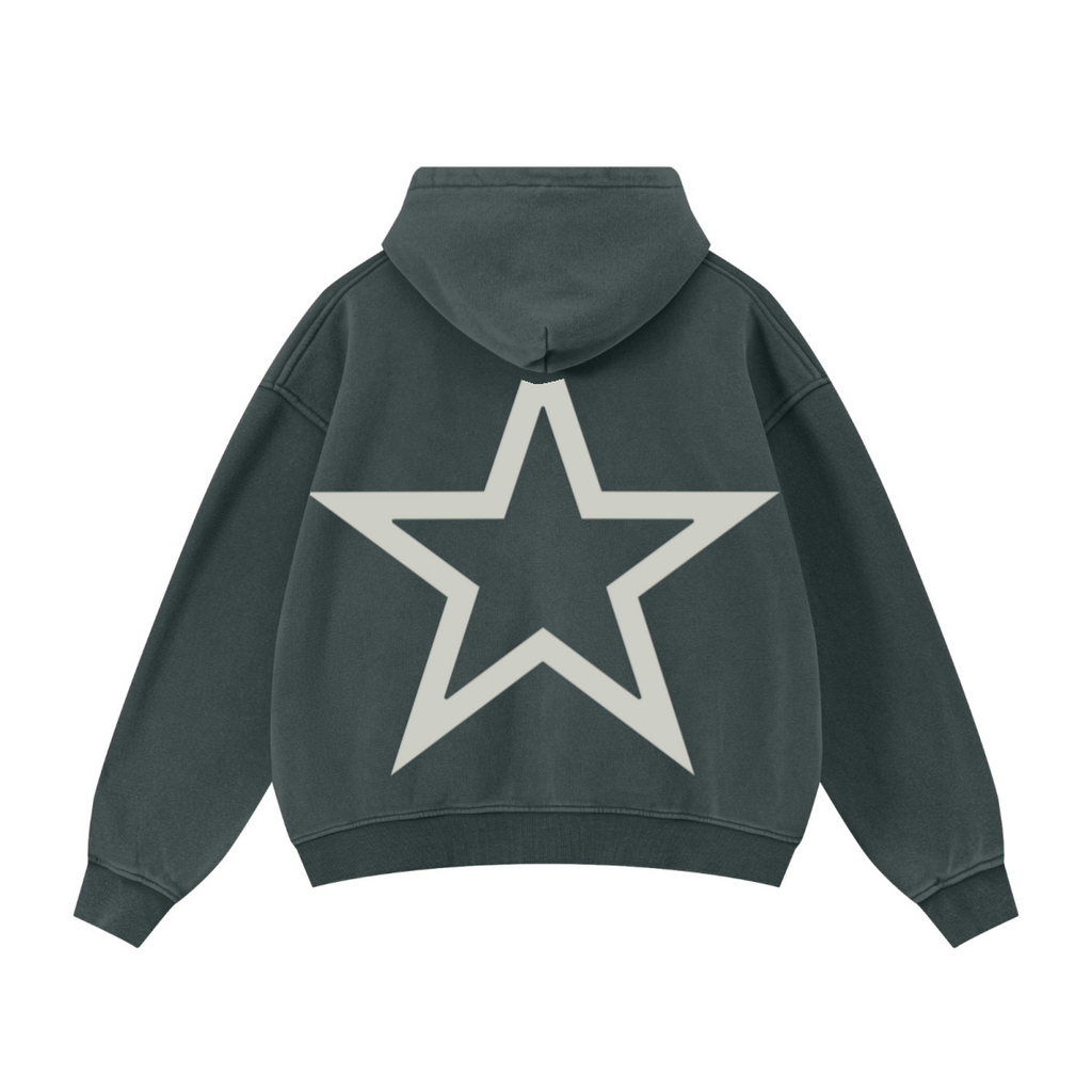 400GSM Unisex Vintage-Wash Boxy-Fit Zip-Up Hoodie Vintage Moss Green