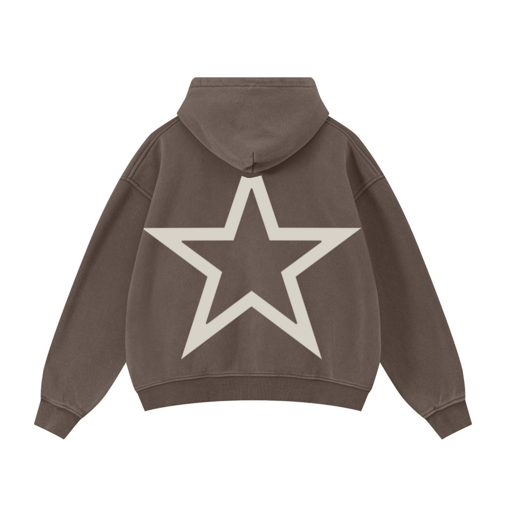 400GSM Unisex Vintage-Wash Boxy-Fit Zip-Up Hoodie Vintage Dark Brown