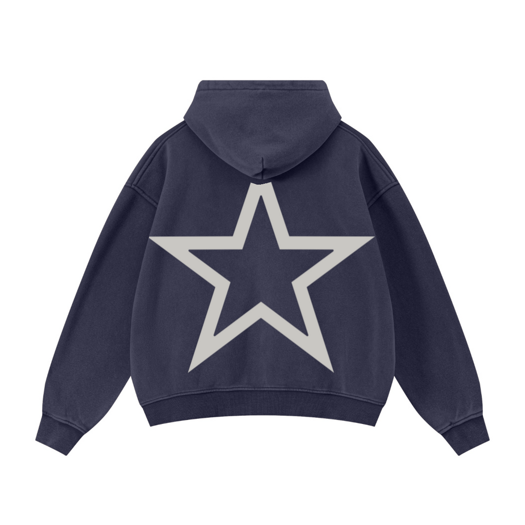 400GSM Unisex Vintage-Wash Boxy-Fit Zip-Up Hoodie Vintage Royal Blue