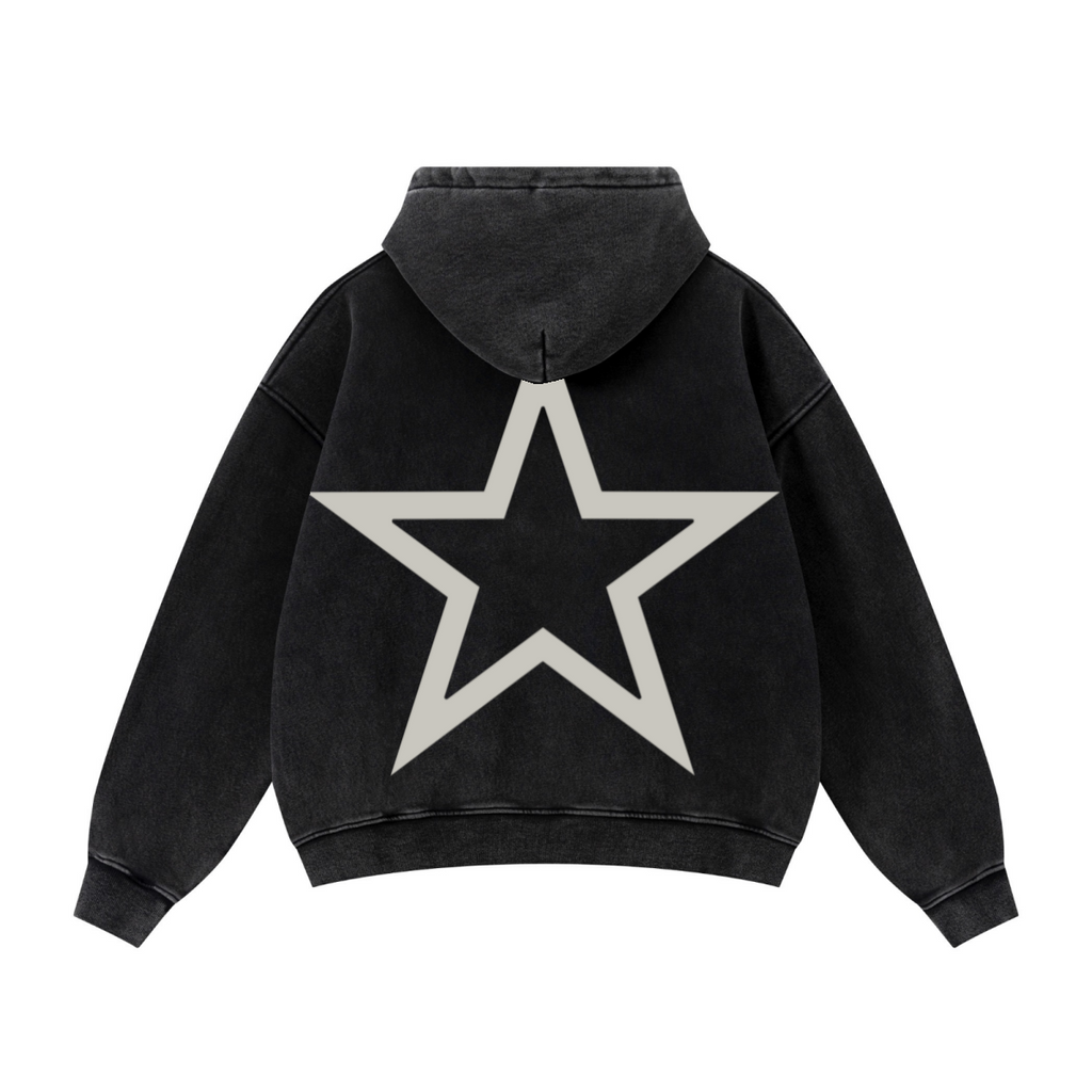 400GSM Unisex Vintage-Wash Boxy-Fit Zip-Up Hoodie Vintage Black
