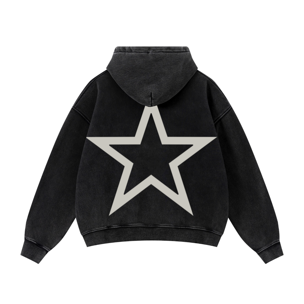 400GSM Unisex Vintage-Wash Boxy-Fit Zip-Up Hoodie Vintage Black