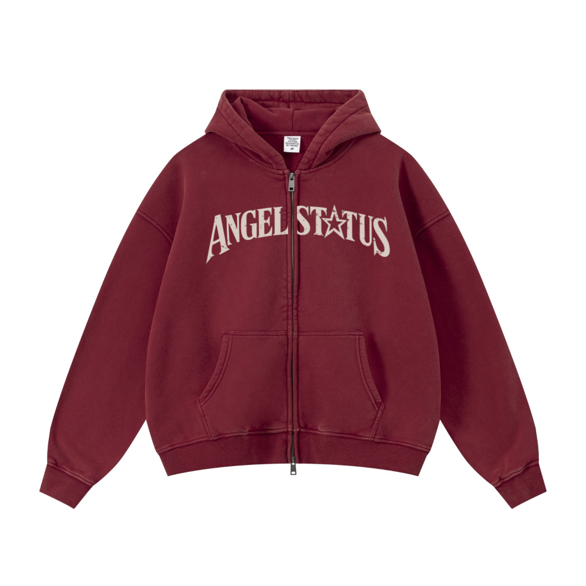 400GSM Unisex Vintage-Wash Boxy-Fit Zip-Up Hoodie Vintage Red
