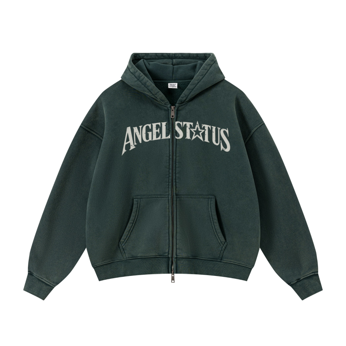 400GSM Unisex Vintage-Wash Boxy-Fit Zip-Up Hoodie Vintage Moss Green