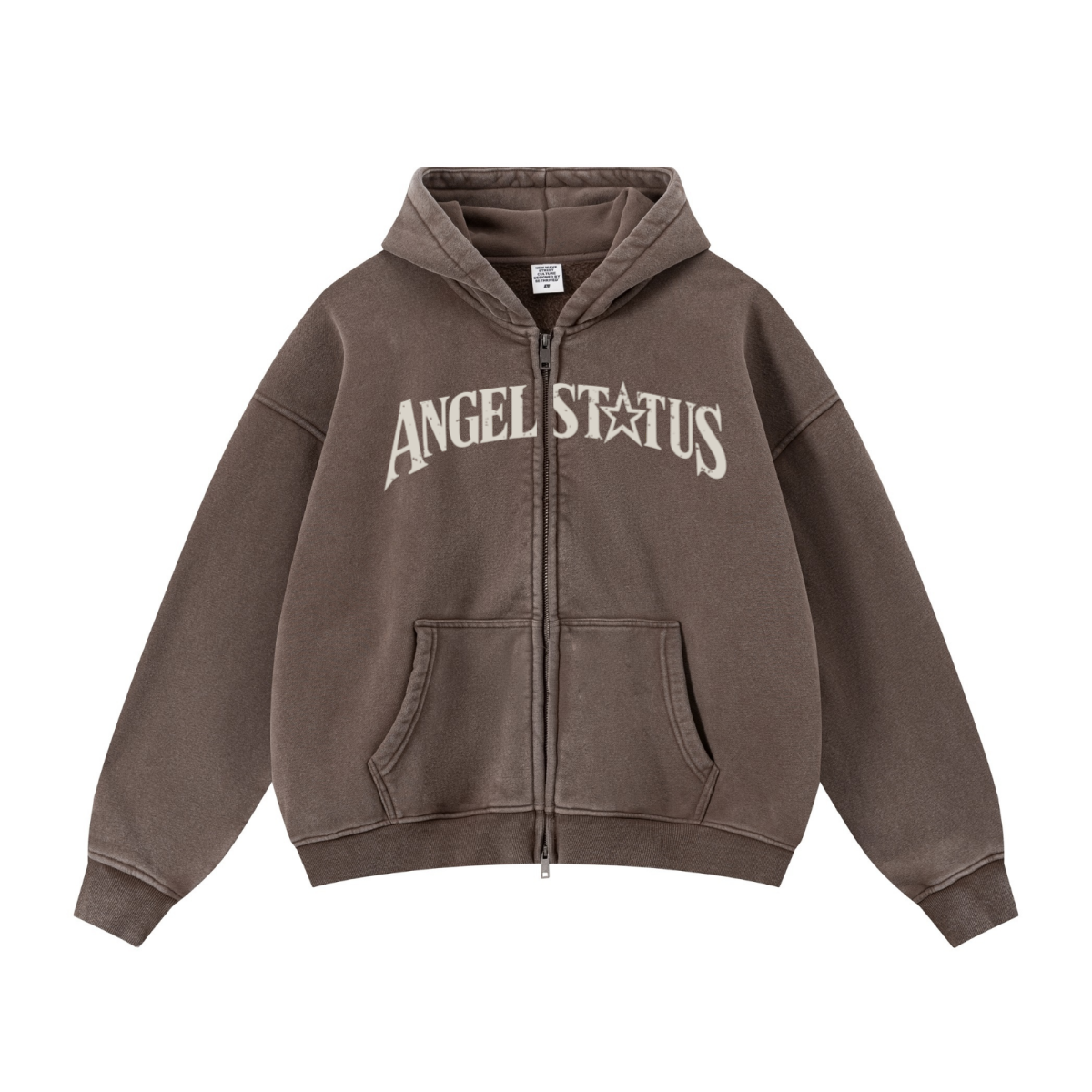 400GSM Unisex Vintage-Wash Boxy-Fit Zip-Up Hoodie Vintage Dark Brown