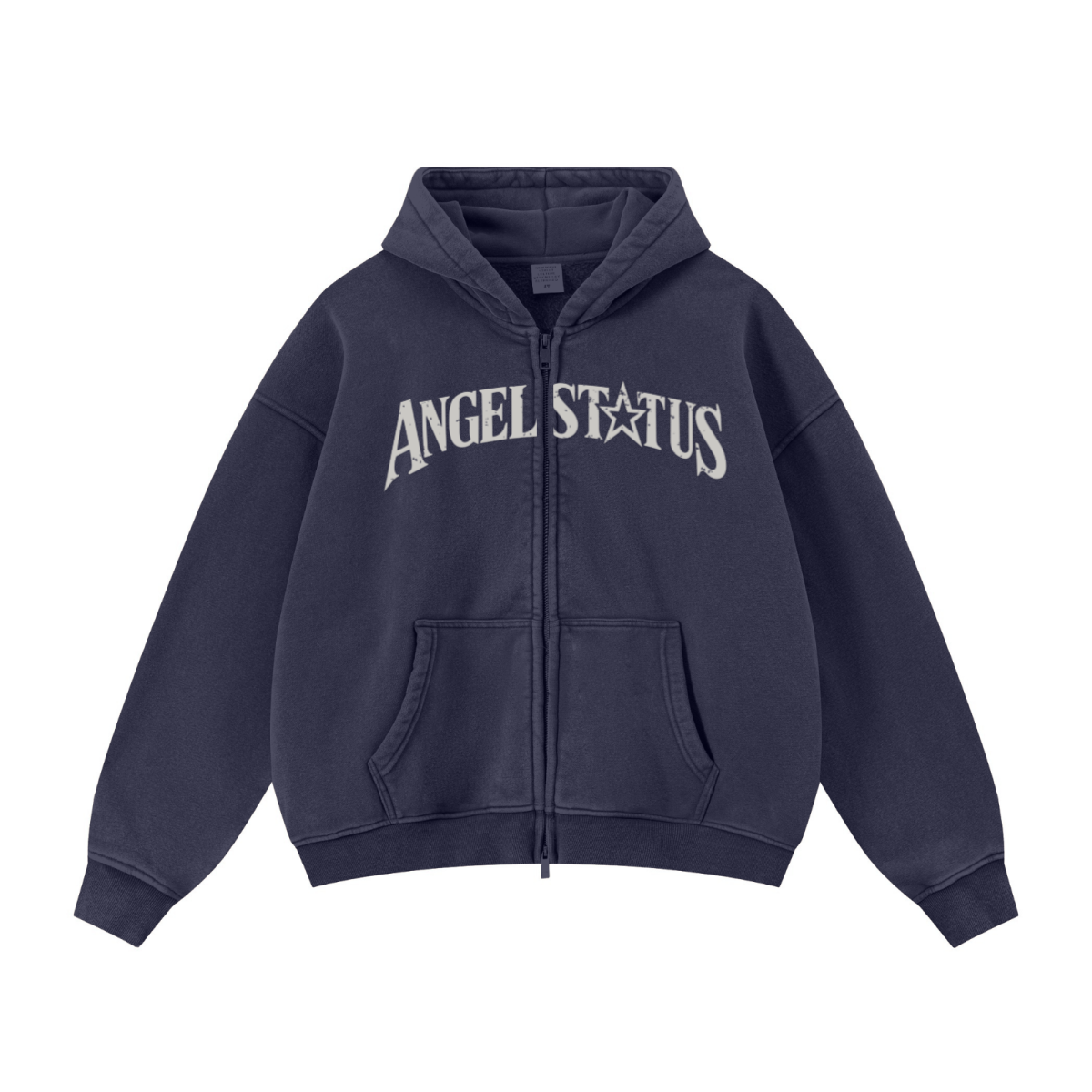 400GSM Unisex Vintage-Wash Boxy-Fit Zip-Up Hoodie Vintage Royal Blue