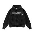 400GSM Unisex Vintage-Wash Boxy-Fit Zip-Up Hoodie Vintage Black