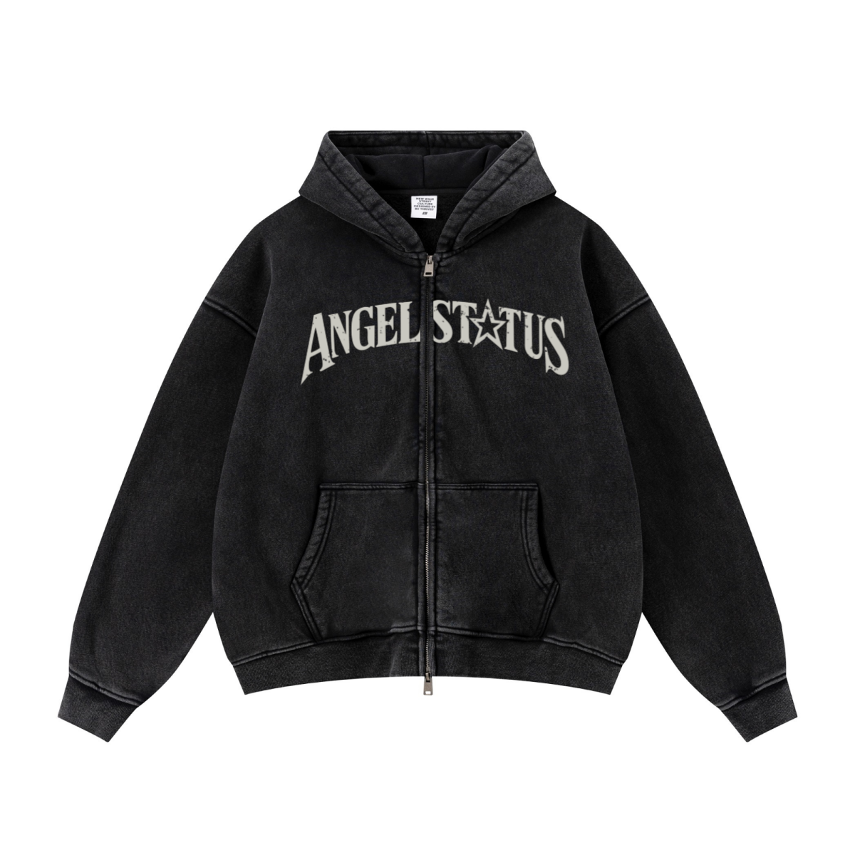 400GSM Unisex Vintage-Wash Boxy-Fit Zip-Up Hoodie Vintage Black