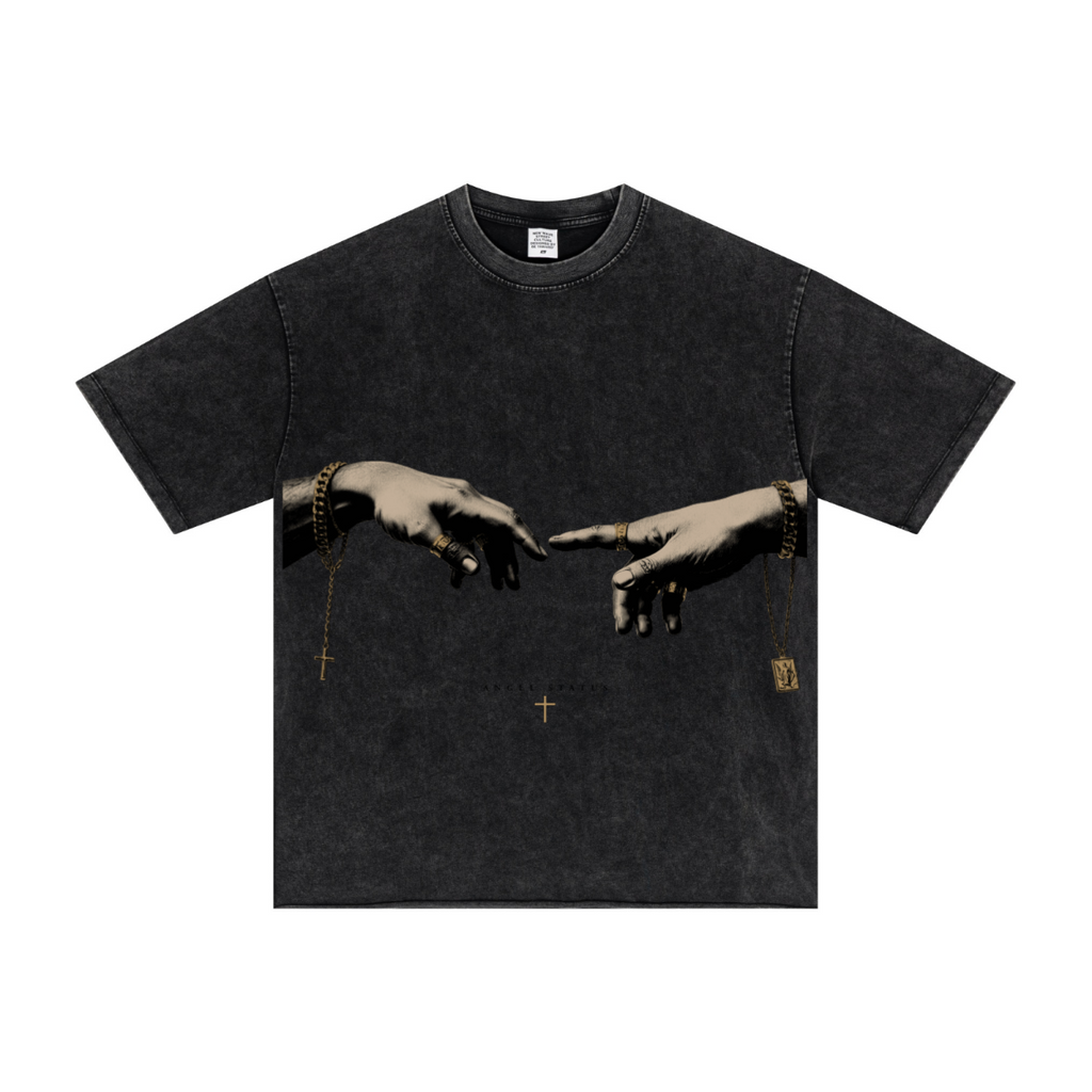 275GSM Men's Double-Yarn Raw-Edge Pigment-Wash T-Shirt Snow Wash