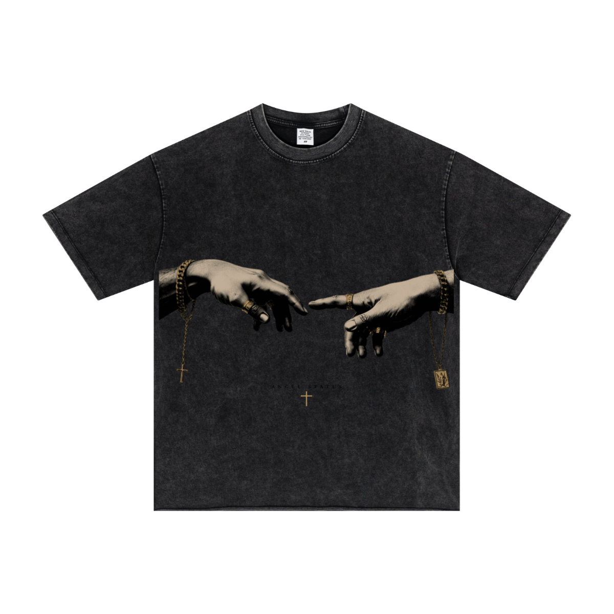 275GSM Men's Double-Yarn Raw-Edge Pigment-Wash T-Shirt Snow Wash