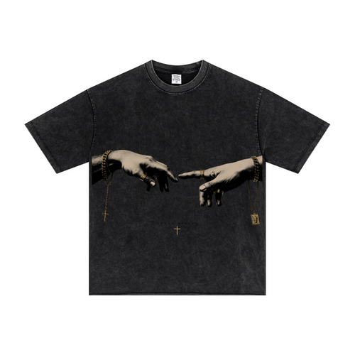 275GSM Men's Double-Yarn Raw-Edge Pigment-Wash T-Shirt Snow Wash