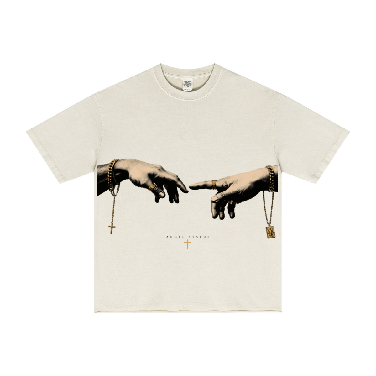 275GSM Men's Double-Yarn Raw-Edge Pigment-Wash T-Shirt Apricot