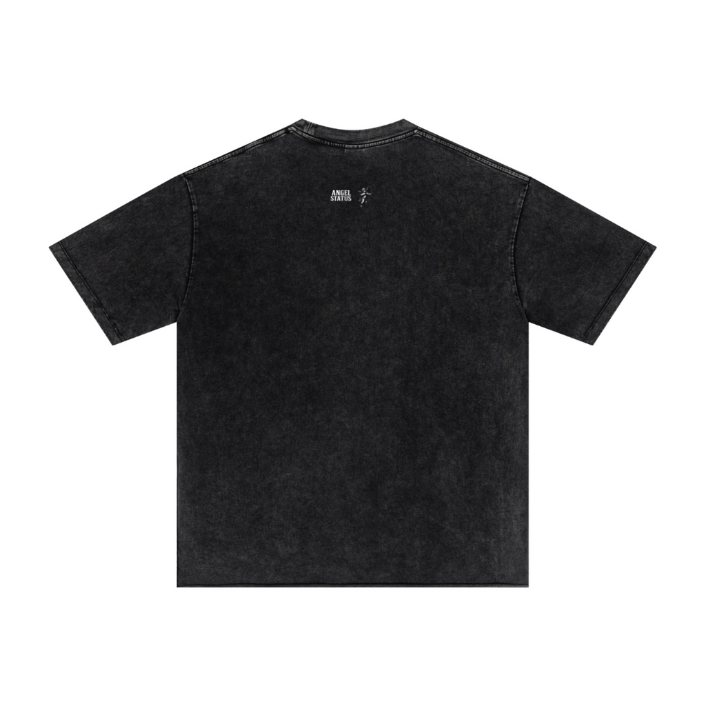 275GSM Men's Double-Yarn Raw-Edge Pigment-Wash T-Shirt Snow Wash