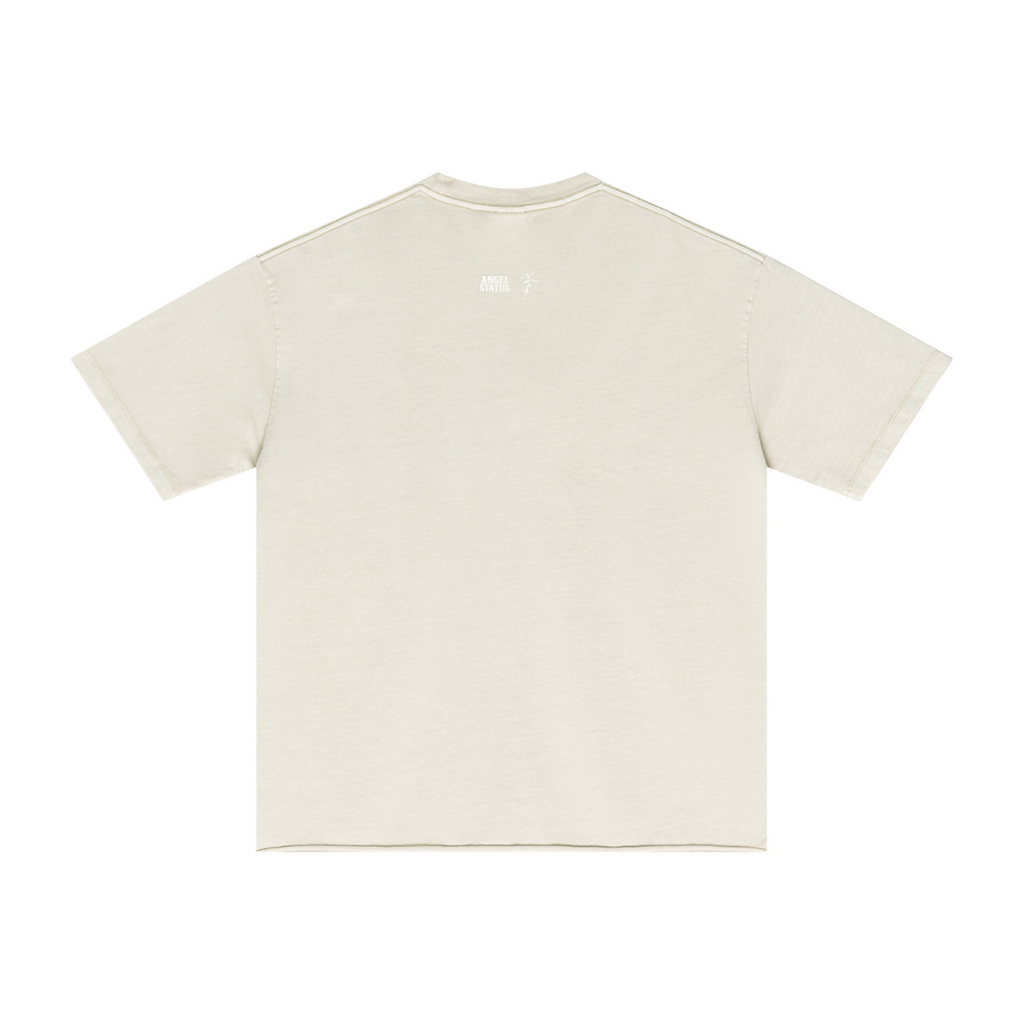 275GSM Men's Double-Yarn Raw-Edge Pigment-Wash T-Shirt Apricot